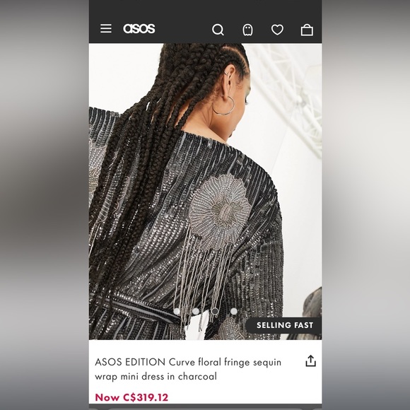 ASOS EDITION Curve floral fringe sequin wrap mini dress in charcoal - Picture 2 of 5